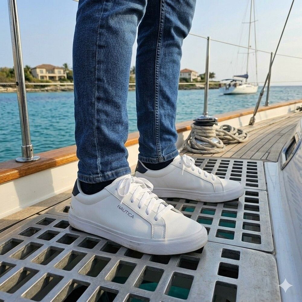 Nautica Alos Men's White Fashion Sneakers Size US 8.5 Low Top Casual Shoes
